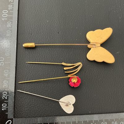 Vintage Stick Pins Collection - Butterfly, Rose, and Heart - 3 Pieces