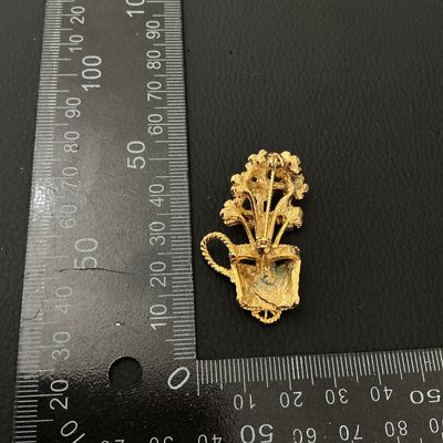 Vintage Gold-Tone Flower Cart Brooch with Rhinestones
