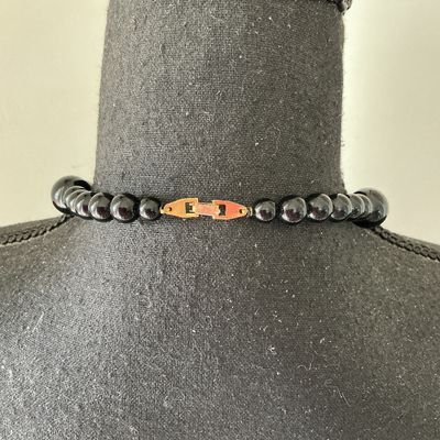 Vintage Black Beaded Necklace with Gold-Tone Accents