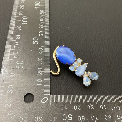 Vintage Blue Cat's Eye Glass Cat Brooch