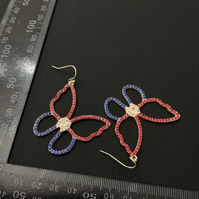 Red, Blue, and Clear Rhinestone Butterfly Dangle Earrings
