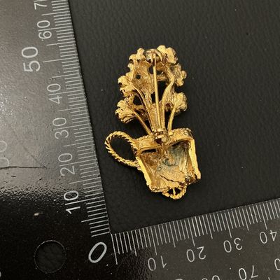 Vintage Gold-Tone Flower Cart Brooch with Rhinestones