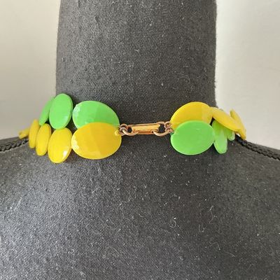 Vintage Mod Yellow and Green Plastic Disc Double Strand Necklace