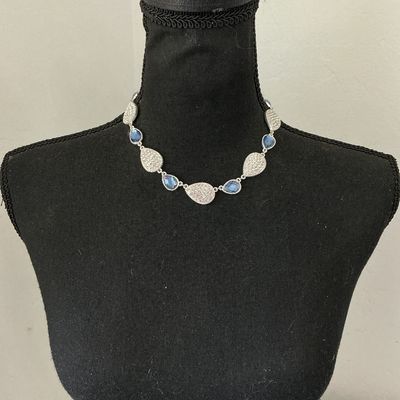 Swarovski Blue and Clear Crystal Teardrop Necklace