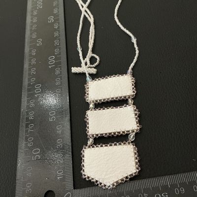 Handcrafted Beaded White Leather Tiered Pendant Necklace