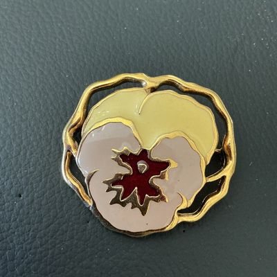 Vintage Gold-Tone Enamel Pansy Flower Brooch Pin