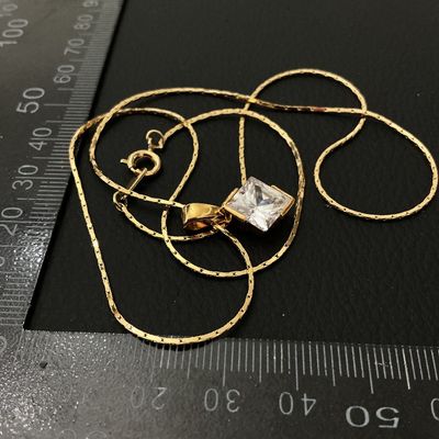 Gold-Tone Chain Necklace with Princess-Cut Clear Stone Pendant