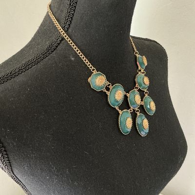 Gold-Tone and Teal Green Statement Bib Necklace