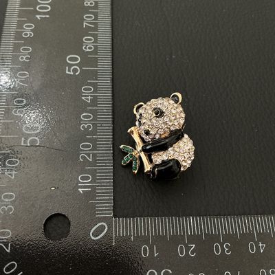 Rhinestone Panda Bear Brooch with Bamboo Accent