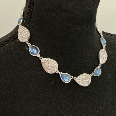 Swarovski Blue and Clear Crystal Teardrop Necklace