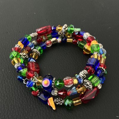 Multi-Color Beaded Glass Wrap Bracelet