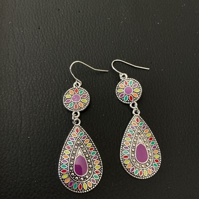 Bohemian Style Colorful Enamel Teardrop Dangle Earrings