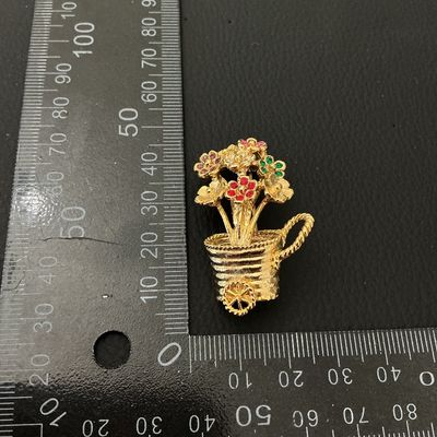 Vintage Gold-Tone Flower Cart Brooch with Rhinestones