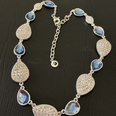 Swarovski Blue and Clear Crystal Teardrop Necklace