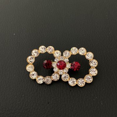 Vintage Gold Tone Double Circle Rhinestone Brooch