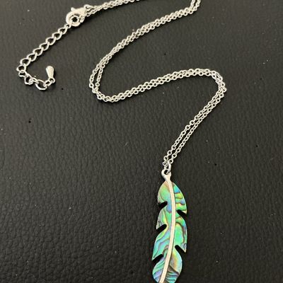 Abalone Shell Feather Pendant Necklace