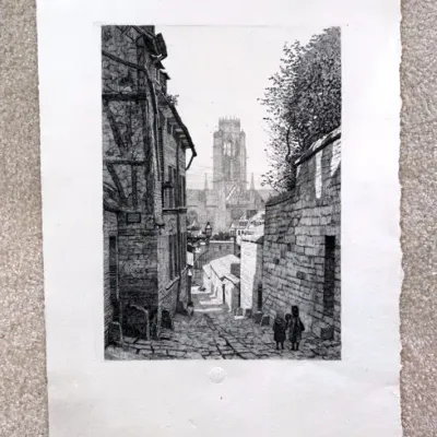 “Rue De Minimes A Rouen” Etching Print By Engraver Emile Frederick Nicolle Circa 1881