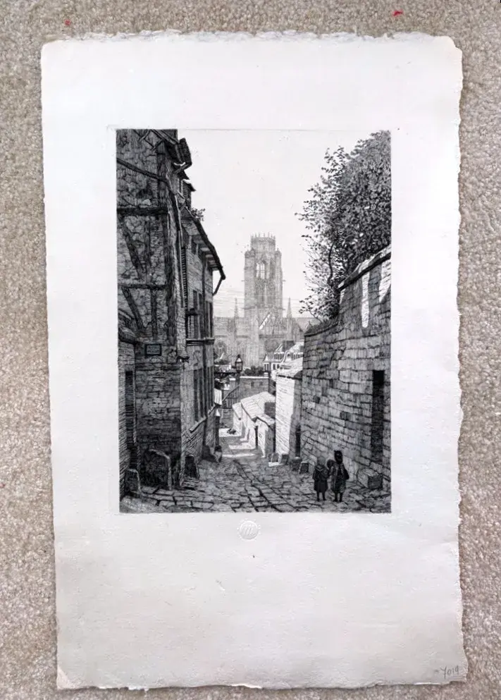 “Rue De Minimes A Rouen” Etching Print By Engraver Emile Frederick Nicolle Circa 1881