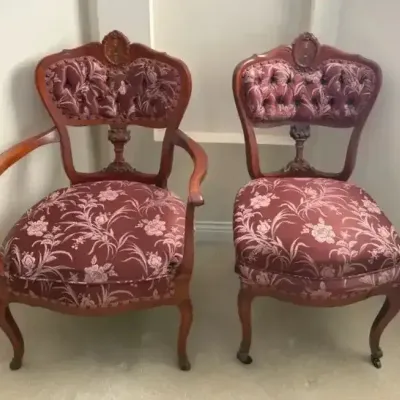 Antique Victorian Revival Upholstered Side Chair And Arm Chair, Robert Mitchell Cincinnati 