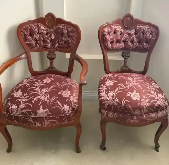 Antique Victorian Revival Upholstered Side Chair And Arm Chair, Robert Mitchell Cincinnati 