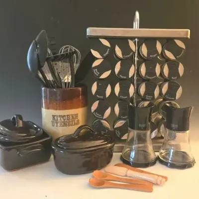 Kitchen Essentials Includes, Spice Rack, Utensils Crock, Stoneware, Salt And Pepper By Kuhn Rikon