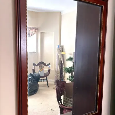 Vintage Mahogany Wall Mirror With Gold-gilded Beaded Inner Trim