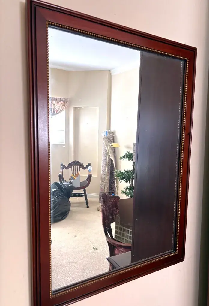 Vintage Mahogany Wall Mirror With Gold-gilded Beaded Inner Trim