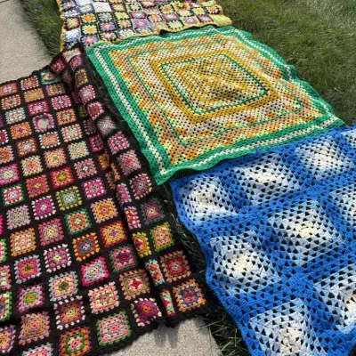 Four Vintage Hand Crocheted Afghans