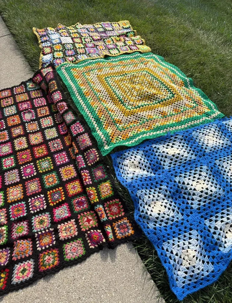 Four Vintage Hand Crocheted Afghans