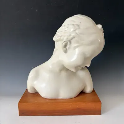 Ceramic Bust Of Young Girl, Vintage 