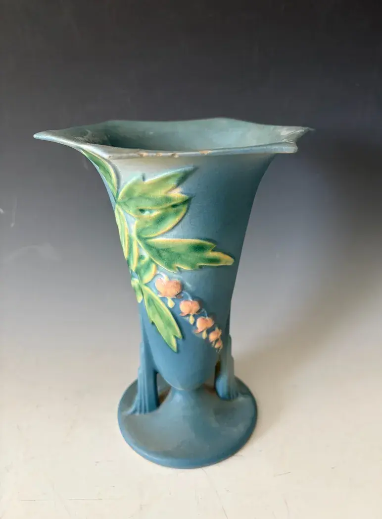 Roseville 1940 “Bleeding Heart” Blue Vase 