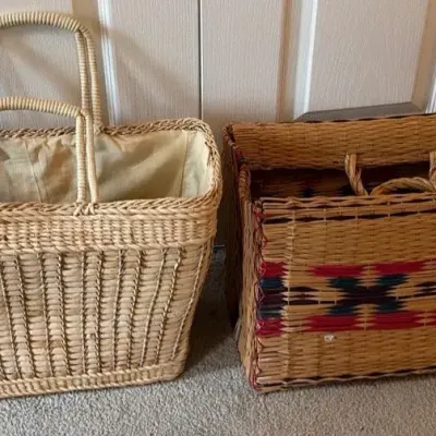 Vintage Portuguese Reed Basket Tote With Woven Tote
