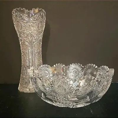 American Brilliant Cut Crystal Bowl And Vase