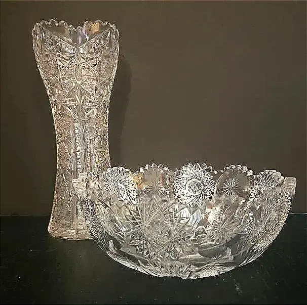 American Brilliant Cut Crystal Bowl And Vase