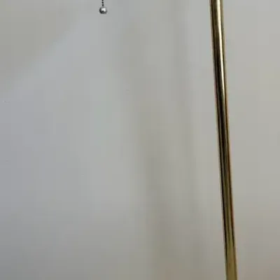 Hollywood Regency Style Solid Brass Floor Lamp W/ Scalloped Glass Shade