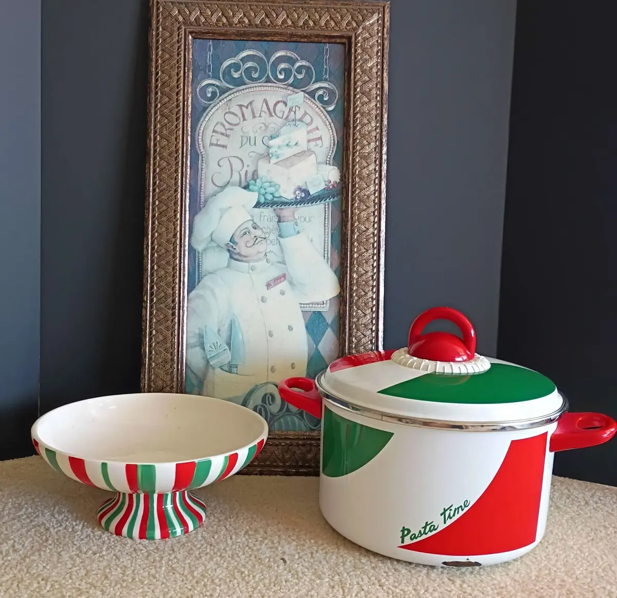 Classic Chef Kitchen Wall Art, Pasta Time Pot and Serving Bowl