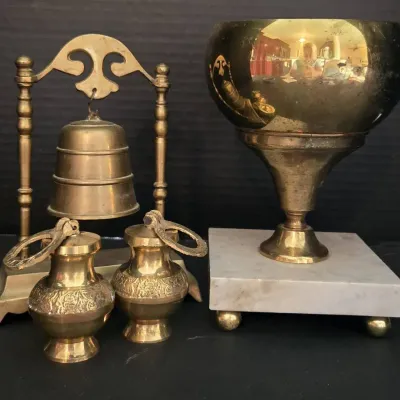 Brass Cup, Bell, India Brass Sacred Water Holders
