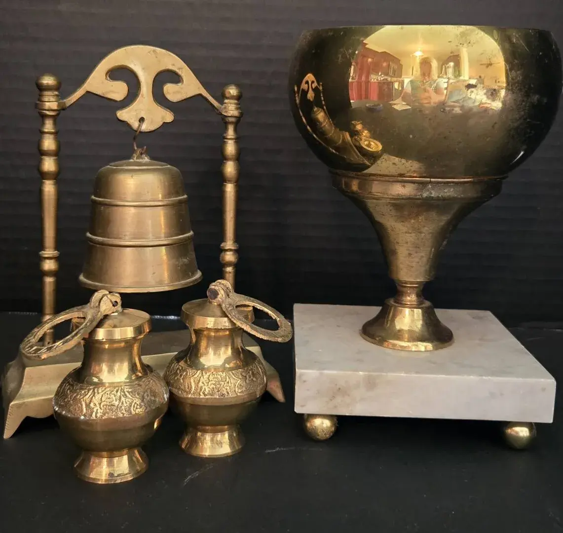 Brass Cup, Bell, India Brass Sacred Water Holders