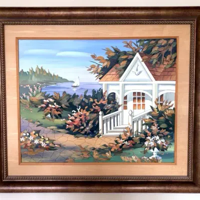 Three Dimensional Organic Layered Wood Art Of Lake Cottage