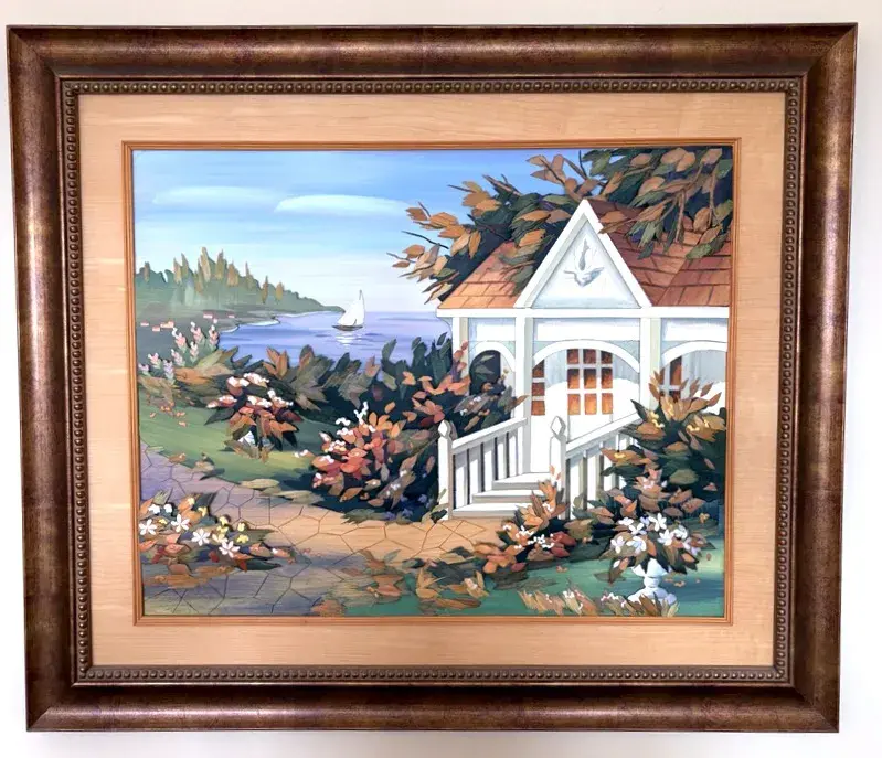 Three Dimensional Organic Layered Wood Art Of Lake Cottage