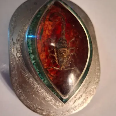 ENCASED SCORPIAN BELT BUCKLE BY WESTERN FLARE COLO SPRGS, CO