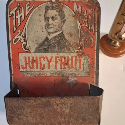 VINTAGE WRIGLEY'S JUICY FRUIT MATCH HOLDER, TAYLOR THERMOMETER AND MORE
