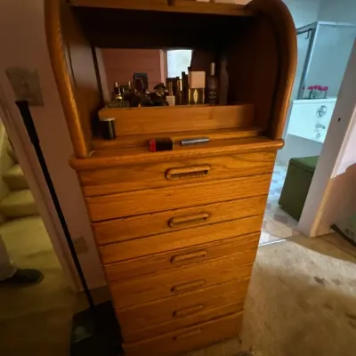 Oak lingerie chest with roll top chest