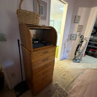 Oak lingerie chest with roll top chest