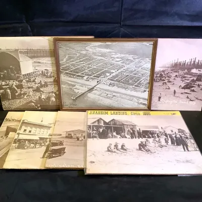 (7) Vintage SoCal Beach B&W Photo Prints - Historic Anaheim Landing & Huntington Beach