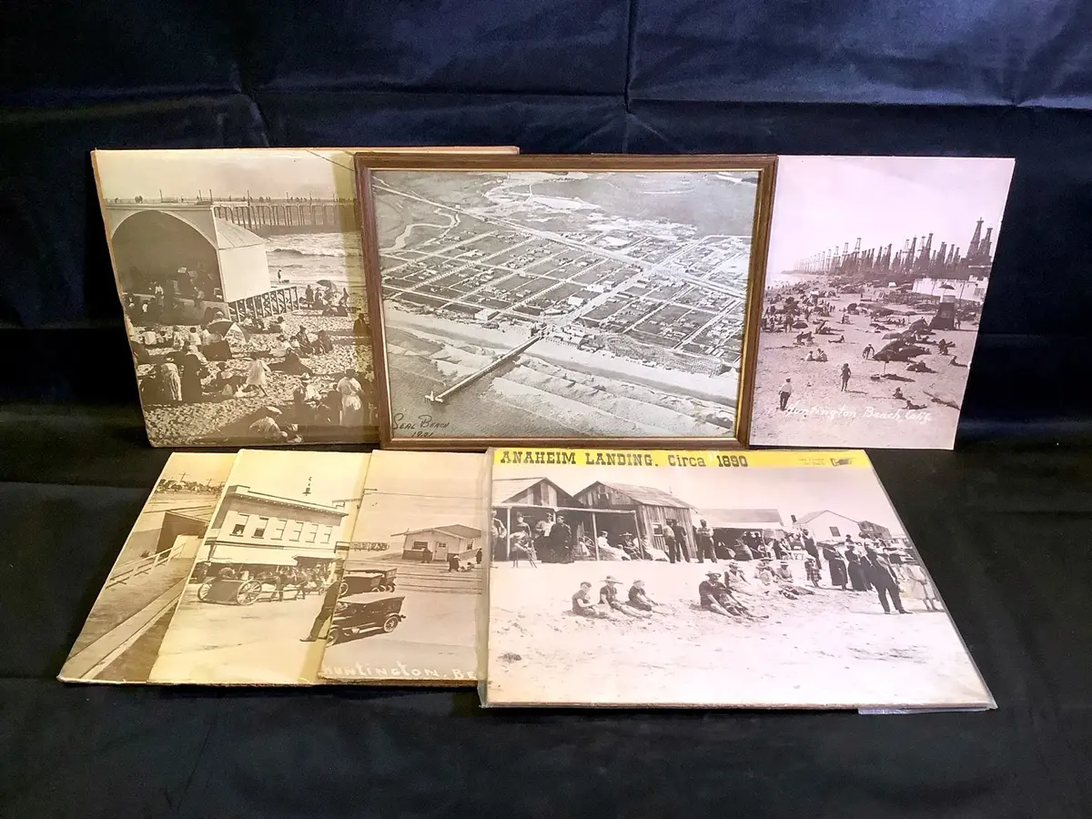 (7) Vintage SoCal Beach B&W Photo Prints - Historic Anaheim Landing & Huntington Beach