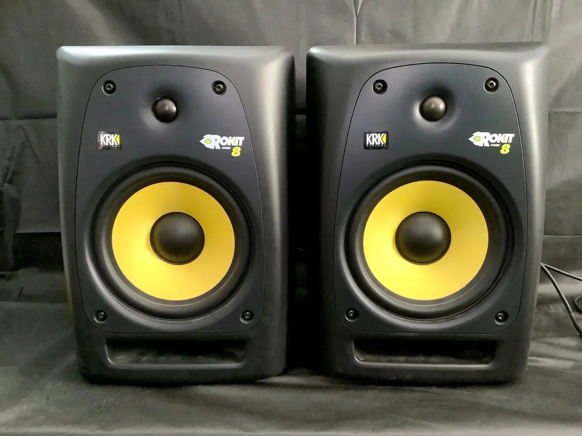 Pair KRK Rokit 8 RP8 Powered Studio Monitor Speakers Yellow Cone Active