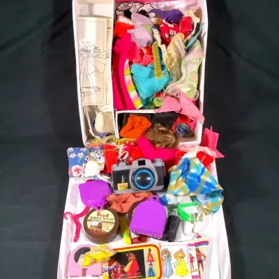 Vintage 1970 "The World of Barbie" Vinyl Doll Case with Clothes & Accessories Lot