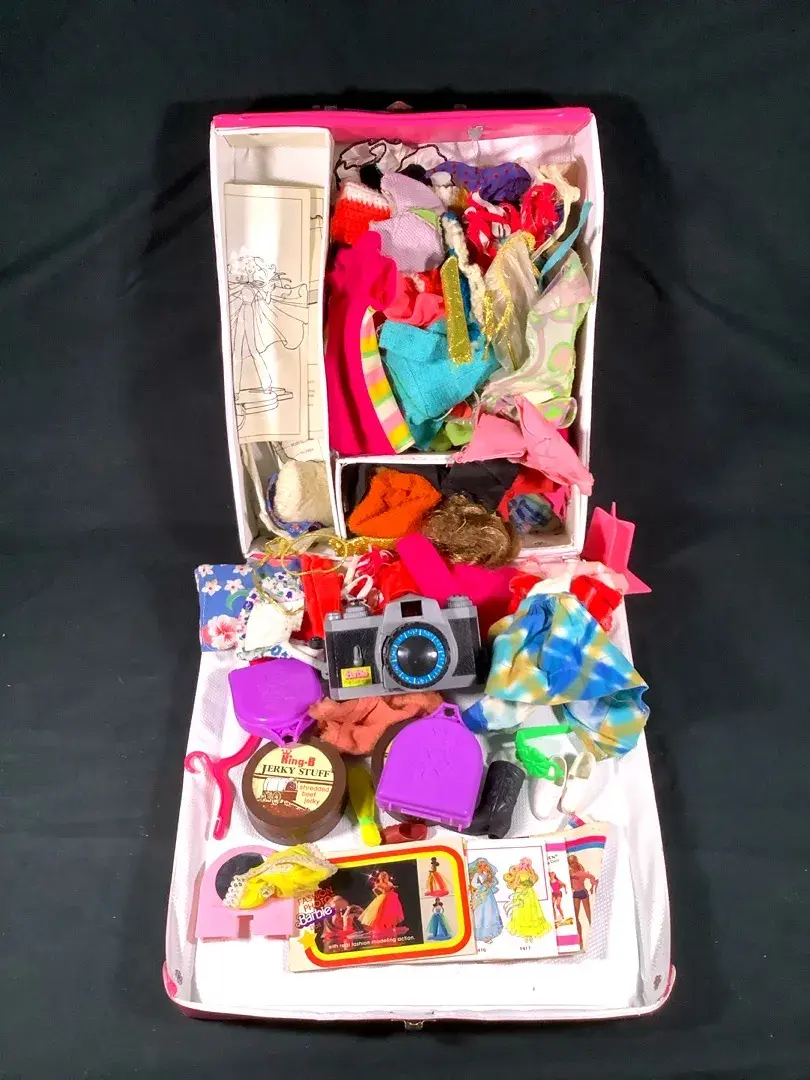 Vintage 1970 "The World of Barbie" Vinyl Doll Case with Clothes & Accessories Lot