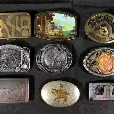 (9) Vintage Western and Themed Belt Buckles